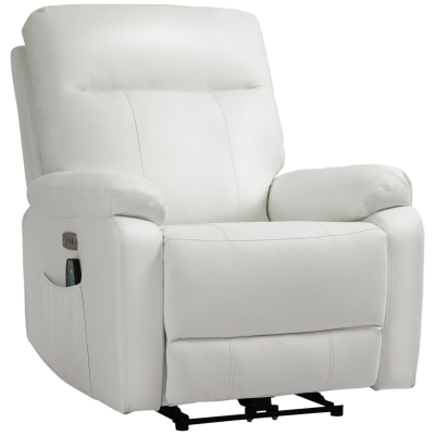 HOMCOM Poltrona Relax Reclinabile fino a 150° con Tasche, Telecomando e Porta USB, 93x76x98cm, Bianca