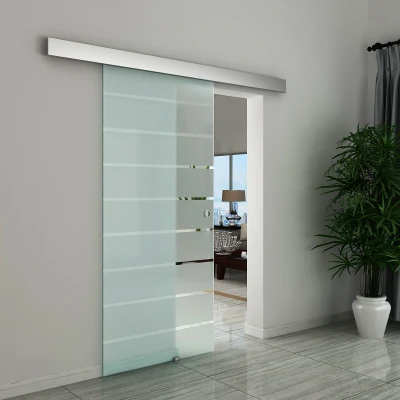 Usa glisanta din sticla mata, dungi transparente 205x90cm