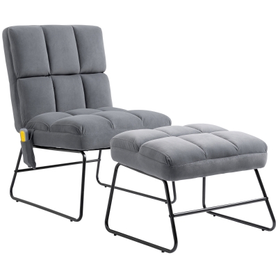 HOMCOM Fauteuil d'appoint massant avec repose-pieds rembourré en tissu aspect velours - télécommande - pieds en acier