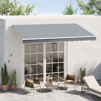 Outsunny 4 x 2.5m Manual Retractable Patio  Awning Window Door Sun Shade - Grey