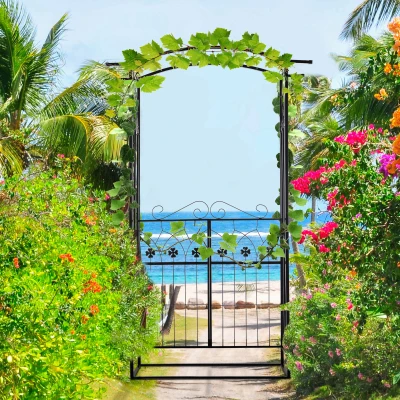 Outsunny Garden Outdoor Entrance Arch with Door Outdoor Patio Decoration for Rose Trellis Arbour Climbing Plant 131L x 49W x 200Hcm