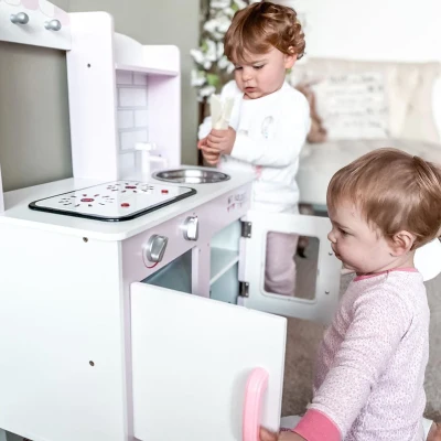 HOMCOM Kids Kitchen Playset with Accessories - Pink