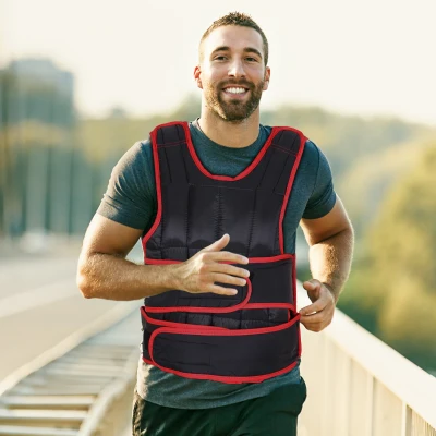 HOMCOM 15kg Men Or Women Waist Trainer Vest Adjustable Weighted w/ 38 Weight Bags  Easy Use Cardio Running Fitness Black Red For Weight Loss Exercise Workout