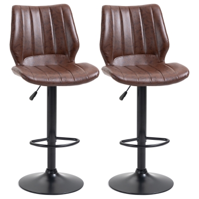 HOMCOM 2er-Set Barhocker mit Fußstütze und Rückenlehne verstellbar 360° Kunstleder Stahl Braun 45,5 x 52,5 x 97-117 cm