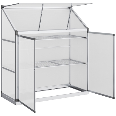 Outsunny 3 Tier Greenhouse Garden Outdoor Cold Frame Plant Flower Growth Transparent Polycarbonate Board Openable Roof Sliding Door w / Foundation 129.5L x 58W x 140H cm