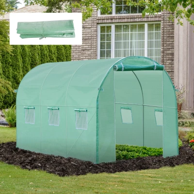 Outsunny 3 x 2 x 2m Greenhouse Replacement Cover ONLY Winter Garden Plant PE Cover for Tunnel Walk-in Greenhouse with Roll-up Windows Door Outdoor