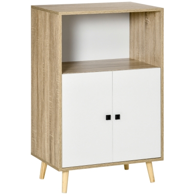HOMCOM Meuble de rangement buffet design scandinave placard niche ouverte pieds bois massif pin panneaux particules blanc chêne clair