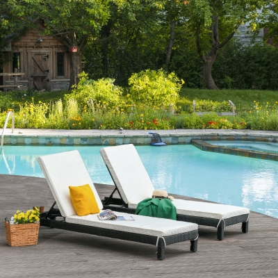 Outsunny Set 2 Sezlonguri de Gradina in PE Rattan Negru cu Perna Captusita