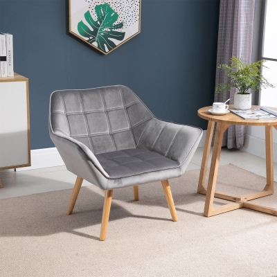 HOMCOM Velvet-Feel Slanted Accent Chair - Grey
