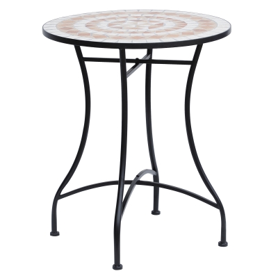 Outsunny Gartentisch Mosaiktisch Balkontisch Beistelltisch Seviertisch rund Stahl + Keramik Orange + Weiß Ø60 x H71 cm