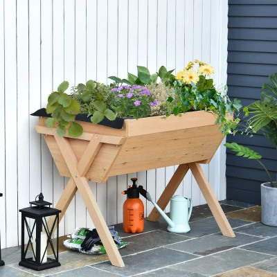 Outsunny Large Fir Wood Plant Stand Oak Tone
