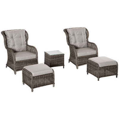 Outsunny Deluxe 2-Seater Garden Rattan Furniture Sofa Chair & Stool Table Set Assembly - Brown