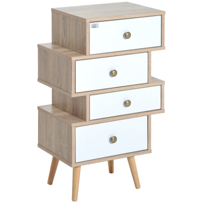 HomCom Mobiletto Cassettiera in Legno Stile Nordico Legno e Bianco, 47x29.5x81cm