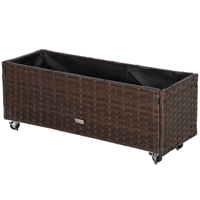 Outsunny Fioriera Rialzata in Rattan sintetico con 4 Ruote Bloccabili, 94.5x31x36cm Grigio