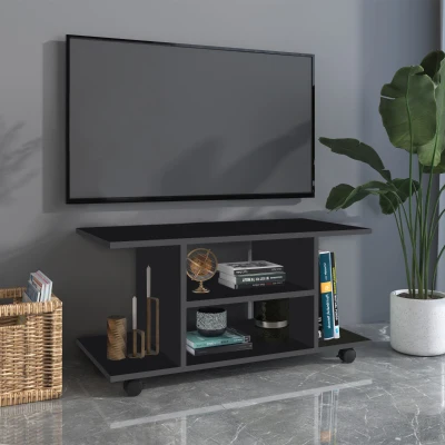 Comoda TV din Lemn cu Roti, Negru, 40x40x80cm