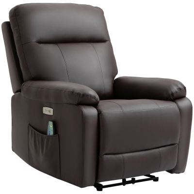 HOMCOM Poltrona Relax Reclinabile fino a 150° con Tasche, Telecomando e Porta USB, 80x96x97cm, Marrone