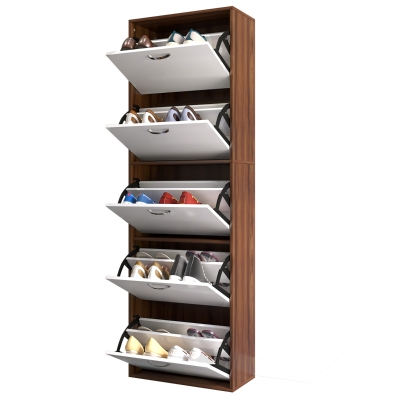Homcom Dulap pentru Pantofi, Modern in Lemn cu 5 Sertare pentru 30 Perechi de Pantofi, Alb si Maro, 60 x 28 x 189cm