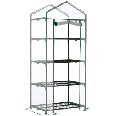 Outsunny Portable 4-Tier Mini Greenhouse Plant Grow House Shed w/ Clear Cover Outdoor