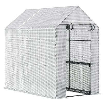 Outsunny Foliengewächshaus begehbares Gewächshaus mit 4 Regalebenen Tomatengewächshaus Treibhaus Frühbeet mit Tür Grün Stahl PE 120 x 186 x 190 cm