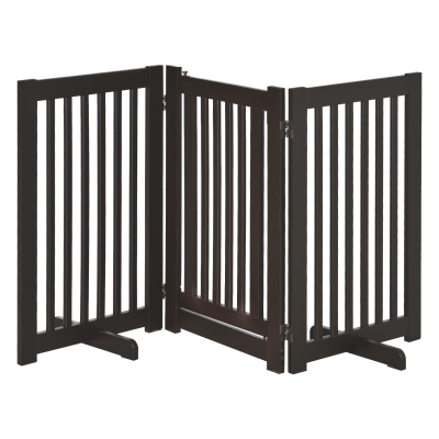 PawHut Absperrgitter Holz Freistehendes Schutzgitter für Hunde Türschutzgitter Verstellbares Hundegitter Treppengitter mit Füßen klappbar Dunkelbraun 155 x 1,5 x 76 cm