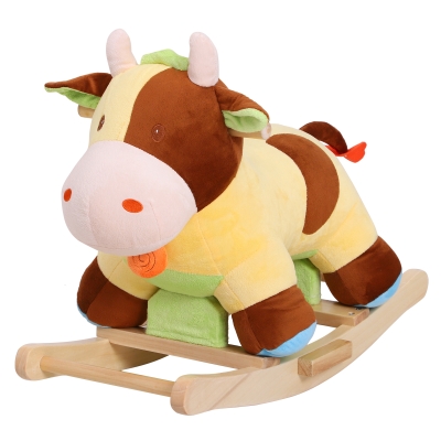 HOMCOM Kinder Schaukel Schaukeltier Schaukelpferd Schaukel Kuh Spielzeug Baby Braun Gelb L60 x B34 x H46 cm