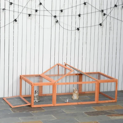 PawHut Konijnenhok konijnenkooi met buitenverblijf kleine dierenhok massief hout oranje