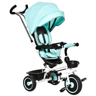 HOMCOM Triciclo per Bambini 2 in 1 Passeggino Reversibile con Maniglione, Tettuccio e Barra Rimovibili Poggiapiedi Pieghevole, Età 1-5 Anni - Verde