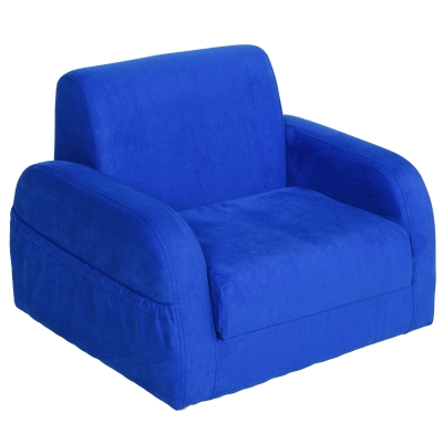 HOMCOM 2-in-1 Kindersessel, Minisessel, Kindersofa für 3-4 Jahre alt, Liegefunktion, Blau, 47 x 45 x 38 cm