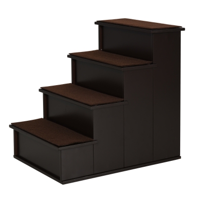 PawHut Haustiertreppe Hundetreppe Katzentreppe Einstiegshilfe mit Teppich MDF Dunkelbraun 40 x 59 x 54,2 cm