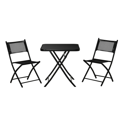 Outsunny 3 Pieces Garden Bistro Set, Folding Patio Table and 2 Chairs, Outdoor Furniture Dining Set for Backyard and Porch, Black