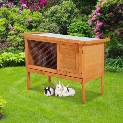 PawHut Kleintierstall Zwergkaninchenkäfig Zwergkaninchenstall wetterfest Holz Metall 90 cm x 45 cm x 65 cm