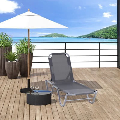 Outsunny Sun Lounger Recliner 5-Position Adjustable Khaki