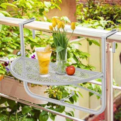 Outsunny Balkon hangtafel hangtafel in hoogte verstelbaar halfrond Ø30 cm terras metaal