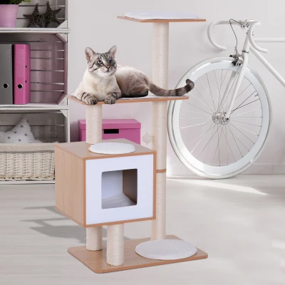 PawHut Kattenkrabboom kattenspeelgoed klimboom Sisal ligvlak natuur met bal