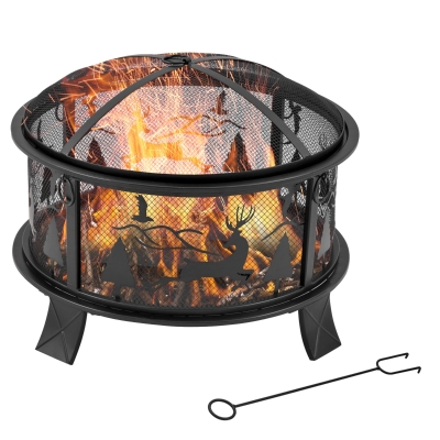 Outsunny Outdoor-Feuerschale mit Abdeckung und Schürhaken Schwarz 60 x 46 cm