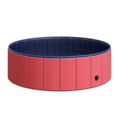 PawHut Hundepool Planschbecken Schwimmbecken Schwimmbad Hundebad PVC+Holz Rot Ø100 x H30 cm