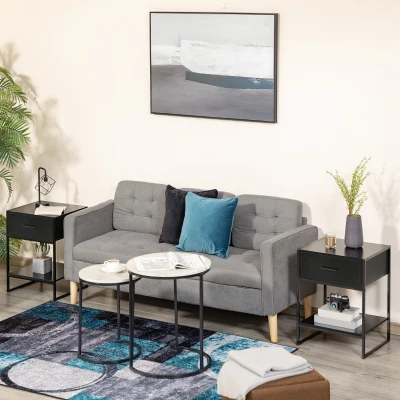 Set din 2 Noptiere Moderne, 45x40x60 cm, Negru