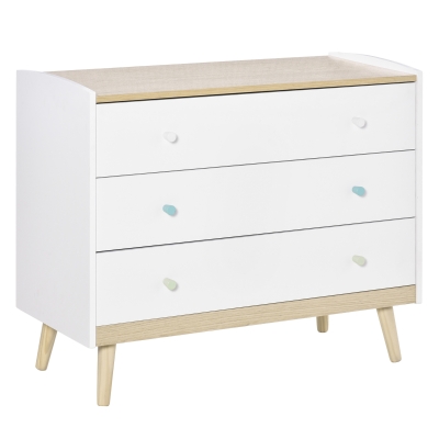 HOMCOM Kinderschrank Kinder Kommode mit 3 Schubladen Weiß