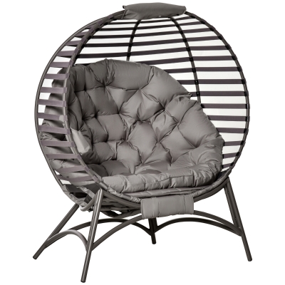 Outsunny Papasansessel Gartenstuhl 2 sitzer Korb-Stuhl mit Kissen oval Loungesessel Korb faltbar Balkon Terrasse Outdoor/Indoor Sandbraun Stahl 118 x 75 x 139 cm