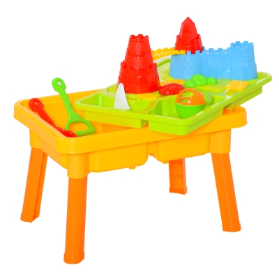 HOMCOM Kinder Sandspielzeug Sandkastentisch mit 23-tlg. Zubehör Spieltisch Strandspielzeug für 18-36 Monate PP Schlossthema 59L x 42 x 37 cm