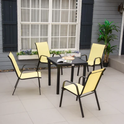 Outsunny 4-Piece Garden Chairs Set - Stackable Outdoor Chairs with High Backrest and Armrests, Breathable Mesh Fabric Dining Chair Set of 4, Beige