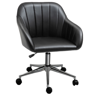 Vinsetto Silla de Oficina Ergonómica Silla Escritorio Giratoria con Altura Ajustable Respaldo y Reposabrazos de Piel Sintética Carga 120 kg 60x59x79-89 cm Negro