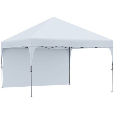 Outsunny Tenda Dobrável 3x3m com Altura Ajustável Tenda de Jardim com 1 Parede Lateral Teto com Ventilação 4 Sacos de Areia e Bolsa de Transporte para Acampamento Festas Branco