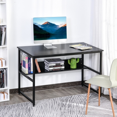 HOMCOM Computer Desk w/Storage Shelf Adjustable Feet Metal Frame Home Office Laptop Study Writing Workstation Table Black