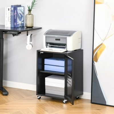 HOMCOM Industrial Bedside Table, Rolling End Side Table, Mobile Storage Cabinet With Adjustable Shelf, Wheels & Metal Door for Bedroom, Living Room, Home Office, Black