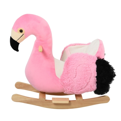 Homcom Fenicottero Dondolo in Legno e Peluche Rosa