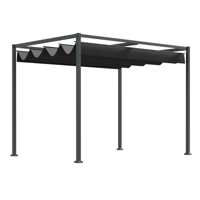 Outsunny Pergola Pavillon Terrassenüberdachung mit Schiebedach Polyester Schwarz+Grau 298 x 213 x 221 cm