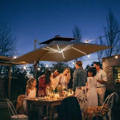 Outsunny 3m Cantilever Parasol Grey with Solar LED Light