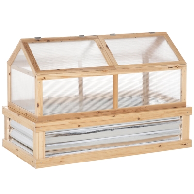 Outsunny Raised Garden Bed Kit with Greenhouse Wooden Cold Frame Planter Natural