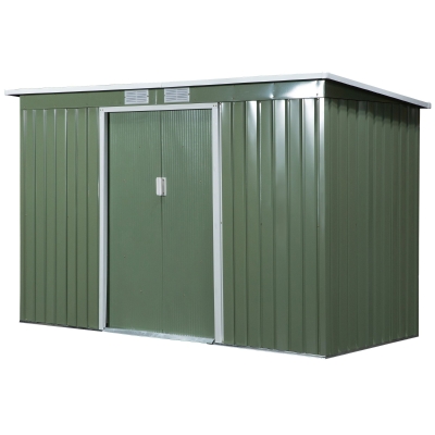 Outsunny Casetta da Giardino Porta Utensili in Lamiera di Acciaio con Porte Scorrevoli, 280x130x172cm, Verde Chiaro